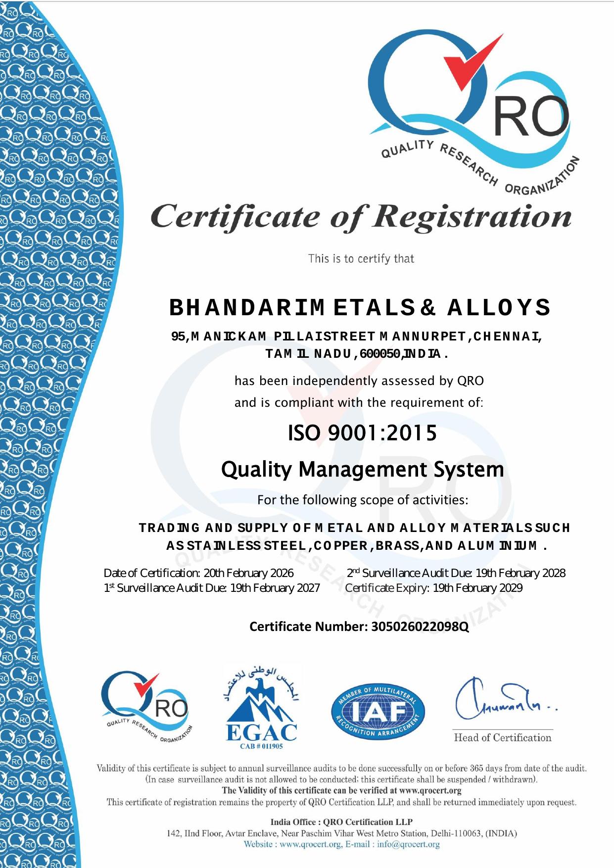ISO 9001:2015 certificate